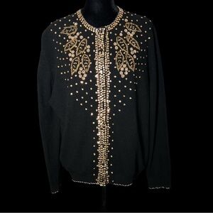 Fanny - 1960's Black Angora Beaded/Sequins/Rhinestone Cardigan - Size M/L